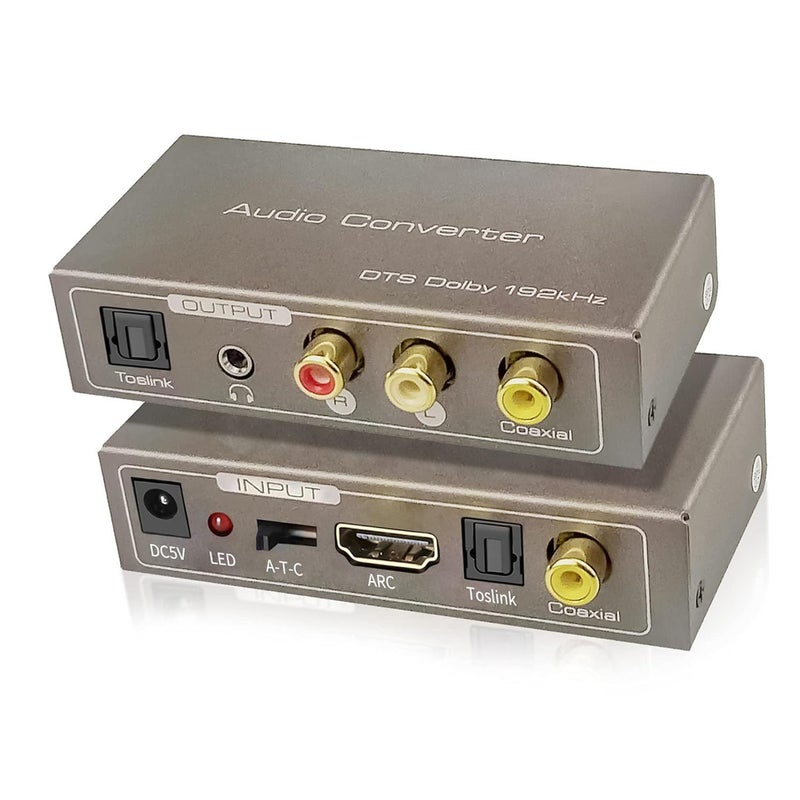 Tohilkel محول صوت متعدد الوظائف بتردد 192 كيلوهرتز، توهيلكل HDMI ARC أو توصلينك (بصري، SPDIF) أو coaxial إلى جاك ستيريو 3.5 مم R/L توصلينك (بصري، SPDIF) coaxial، يدعم مخرجات متعددة في نفس الوقت - Image 1